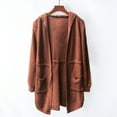 thumbnail image 5 of Lovskoo Cardigan Sweaters for Women Long Sleeve Tops Waistband Knit Shirt with Pockets Hooded Sweater Jacket Brown, 5 of 6