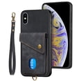 thumbnail image 4 of Nalacover for iPhone XS Max, Slim Case Wallet with Credit Card Holder, Back Flip Premium Leather Magnetic Clasp Kickstand Wirst Hand Strap Shockproof Cover For iPhone XS Max, Black, 4 of 7