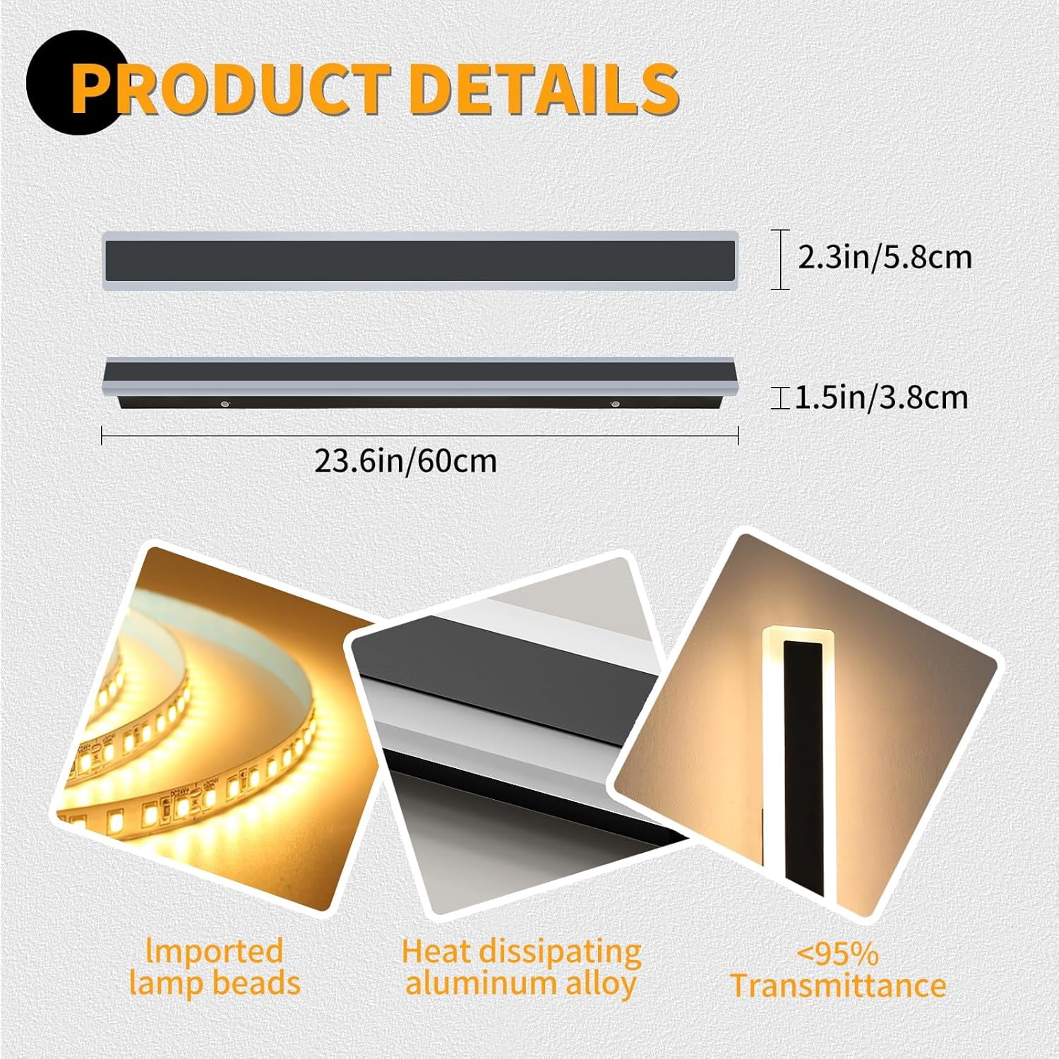47inch Outdoor Wall Sconces Dimmable 3000K-6000K Exterior Wall Lights Waterproof Modern Wall Mounted Light Fixture with Remote Control