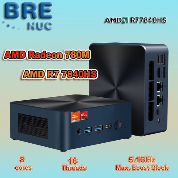 BRENUC Mini Desktop PC N7P, AMD Ryzen 7 7840HS(up to 5.1GHz), Wi-Fi 6,Bluetooth 5.2 Barebone, Dual 2.5G LAN/VESA Mount, No RAM/No SSD/No OS