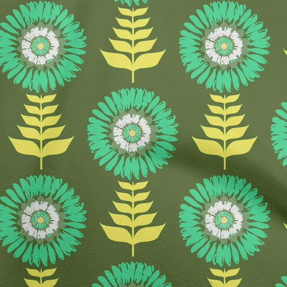 oneOone Cotton Cambric Forest Green Fabric Asian Block Floral Quilting Supplies Print Sewing Fabric By The Yard 56 Inch Wide