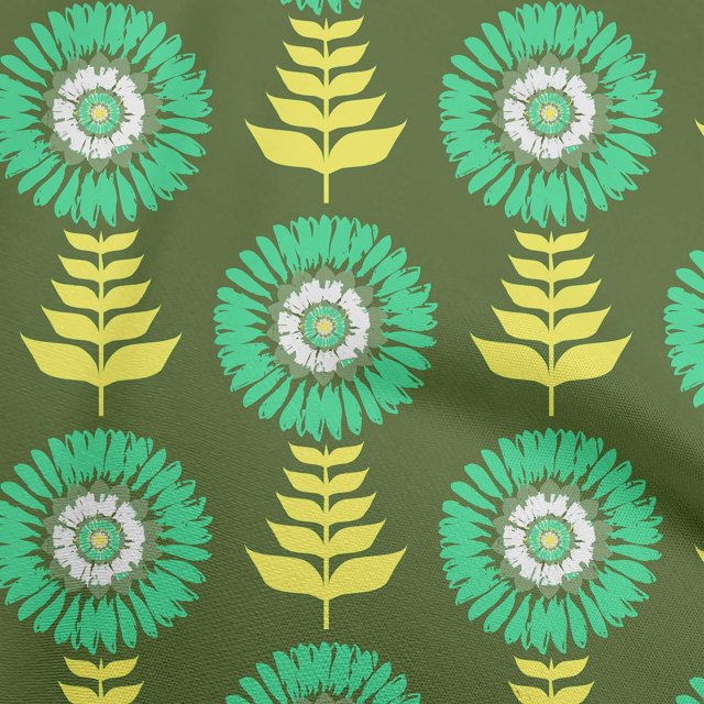 oneOone Cotton Poplin Forest Green Fabric Asian Block Floral Craft Projects Decor Fabric Printed By The Yard 42 Inch Wide