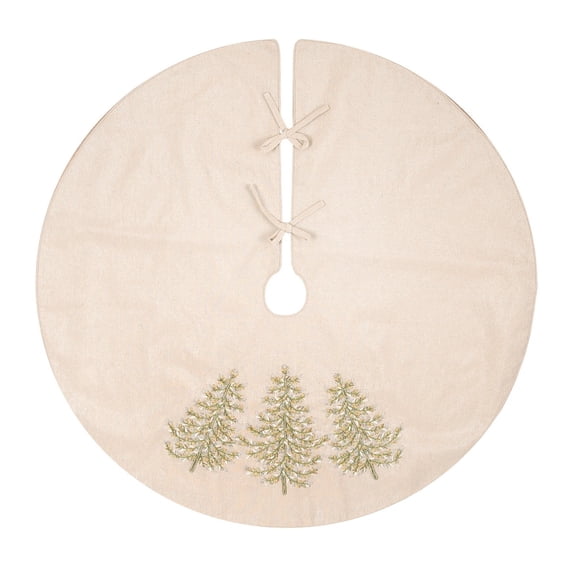 C&F Home Trio Christmas Trees Natural Tan 54 Inch Round Burlap Fabric Decorative Holiday Tree Skirt