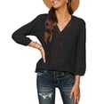 thumbnail image 2 of Las mujeres de manga larga Top V cuello suelto suave transpirable poliéster máquina lavable ropa negro M, 2 of 4