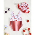 thumbnail image 3 of KIMI BEAR Newborn Baby Girls Swimsuits 0-3 Months One-piece Bathing Suits Sleeveless Strawberry Beach Wear with Hat 2pcs Red, 3 of 9