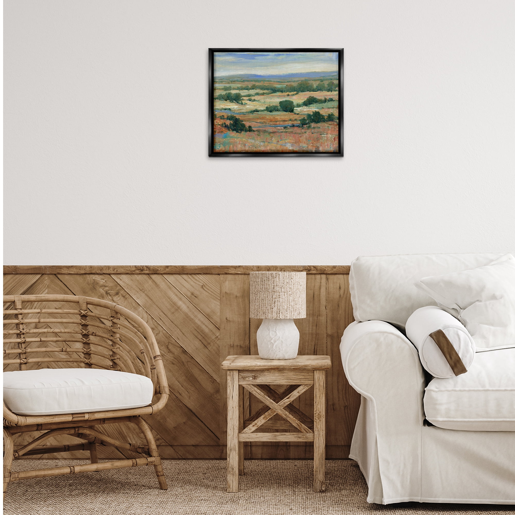 Stupell Industries Traditional Farmland Landscape Landscape & Nature Painting Black Floater Framed Canvas Art Print Wall Art, 21 x 17
