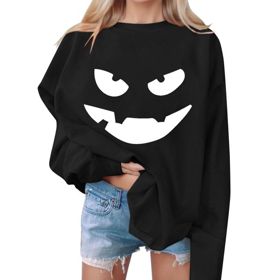 NMMUED Women Halloween Sweatshirts, Fall Tops for Women 2025, Black Cat Halloween Sweatshirt, Going Out Tops for Women, Halloween Pumpkin Sweatshirt, Womens Oversized Sweatshirt, Black L