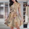 thumbnail image 2 of Abstract Beige Geometric Pattern Women's Classic Swing Skater Dress Casual Work Party Cocktail Dresses, 2 of 6