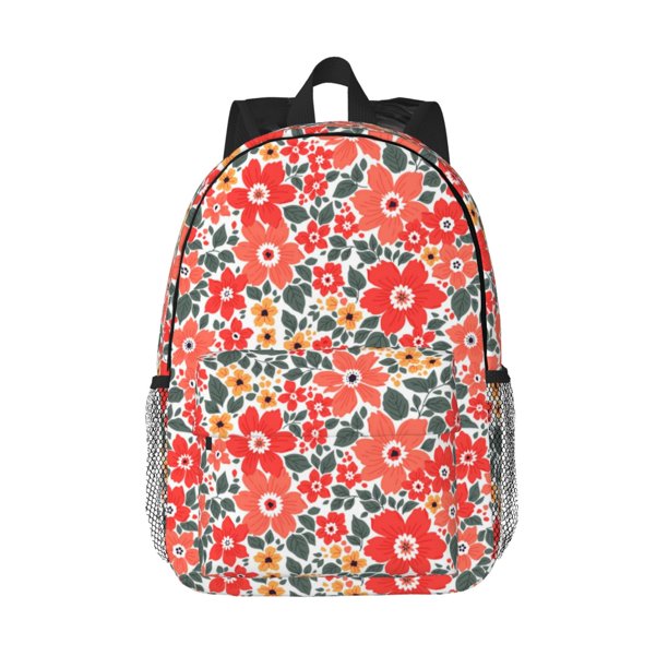 Easygdp Small Coral Red Flowers Mochila Ligera de 15 Pulgadas para Estudiantes, Mochila Cómoda para la Escuela y Viajes, Correas Ajustables