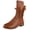 Brown, variant on Womens Stud Rivet Round Toe Mid Calf Combat Boots, Rear Corset Lace Up Low Block Heel Leather Riding Booties Black 5.5(36)