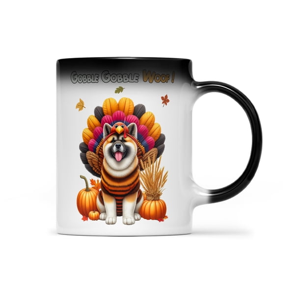 Happy Thanksgiving Akita Turkey Costume Pumpkins Autumn Leaves Heat Color Changing Mug Inu Dog Lover Magic Coffee Mug - 130144