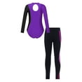 thumbnail image 2 of iEFiEL Girls Long Sleeve Shiny Rhinestones Leotard with Side Stripes Pants Contrast Color Gymnastics Dance Suit Purple&Pink 12, 2 of 7