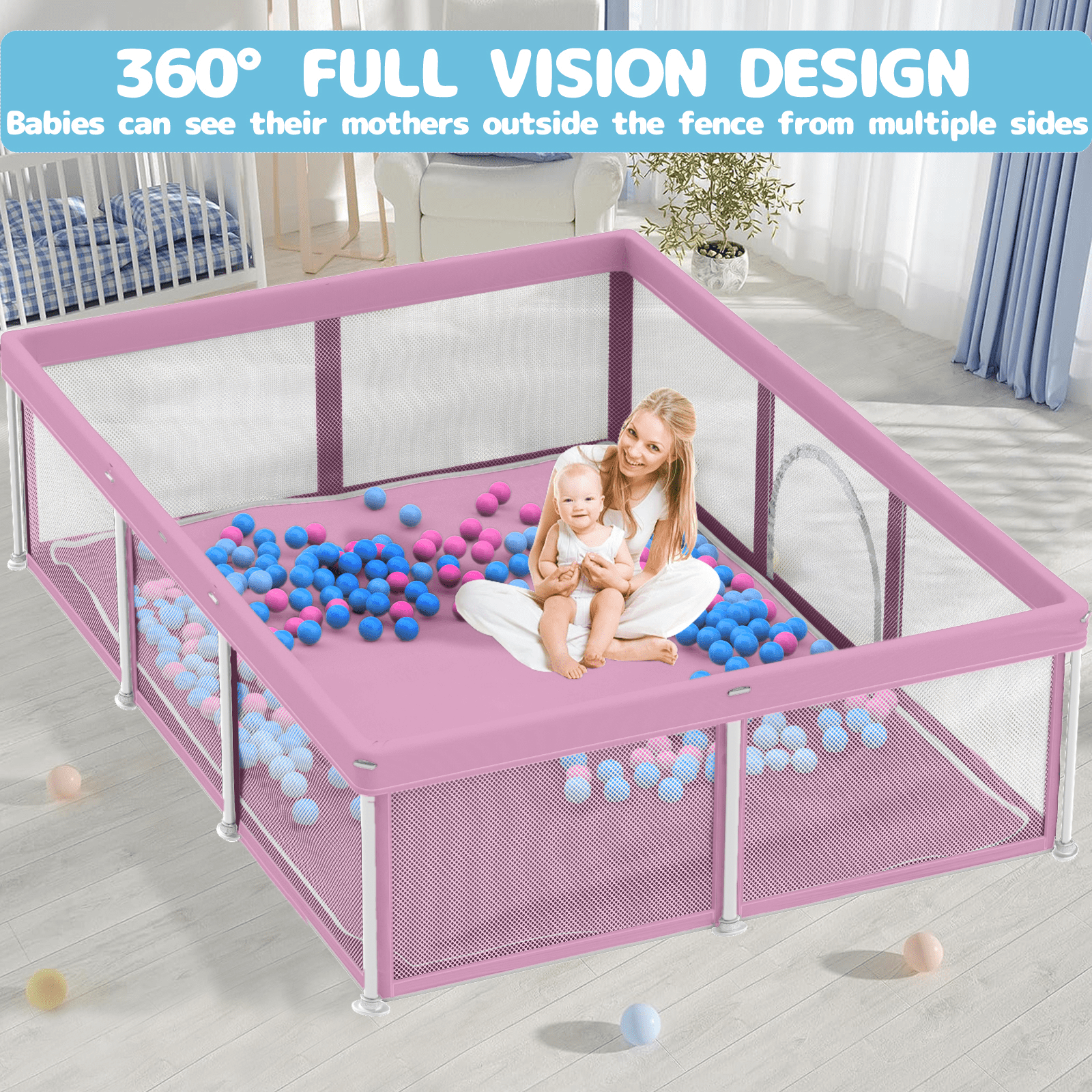 G TALECO GEAR Large Baby Playpen with Mat, Foldable Playpen for Babies and Toddlers, Portable Travel Play Yard, 50"x71", Pink