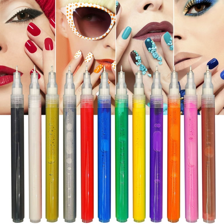 keusn 12 color 3d pens set nail point dotting pen drawing painting liner  brush for christmas diy beauty manicure tools nib 6ml 