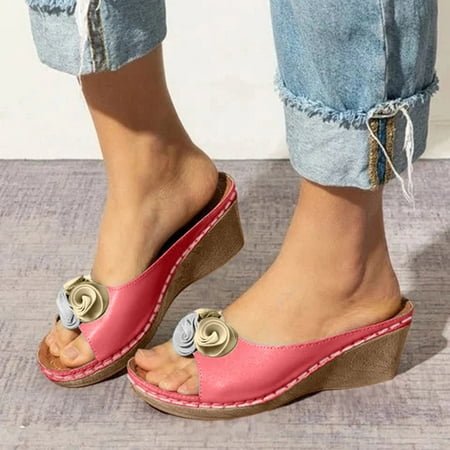 

Slippers for Women Large Flowers Solid Slippers Color Women Casual Slope Size Sandals And Women s sandals Pink 6.5