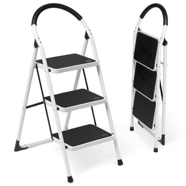 MaxKare Step Ladder 3 Step, Folding & Lightweight Step Stool for Home, with Large Antil -slip Pedal & Feet Pad, Extended Foam Handrail, 330lbs Capacity