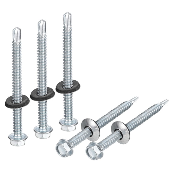 Uxcell #14x3" Self Drilling Screws with Rubber Washer, 200Pcs Zinc Plated Finish Hex Head Self Tapping Screws with EPDM Washer for Metal