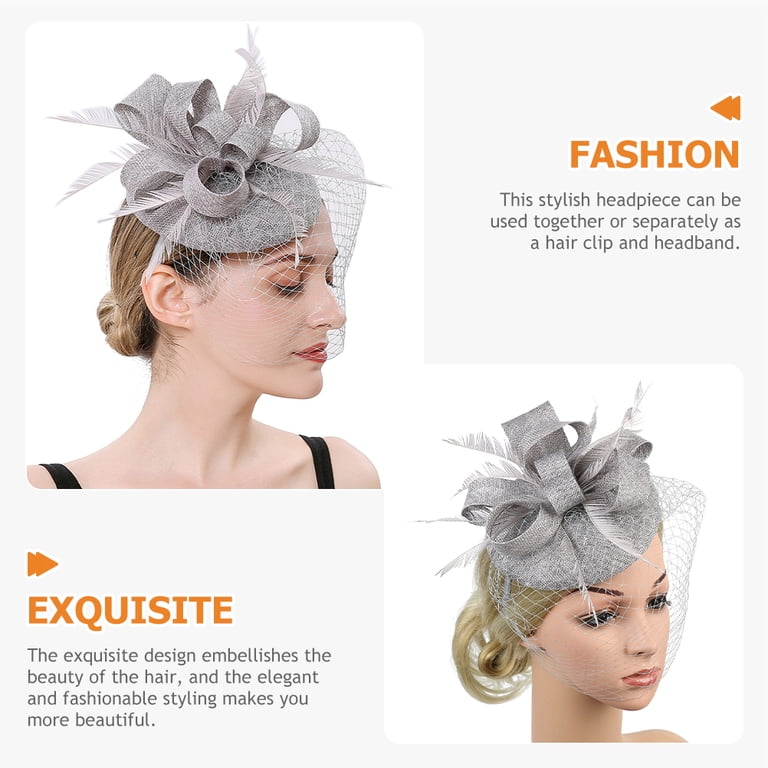 KAKOWELY 1Set Grey Mesh Fascinator Headband for Women  display picture 1