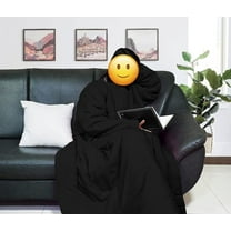 Lightweight Wearable Comforter/Blanket for Adult Women and Men, Super Soft Comfy Warm Plush Throw with Sleeves Wrap Robe - 6ft Size, Black