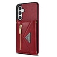 thumbnail image 4 of Compatible With Samsung Galaxy S23 FE Phone Case Zipper Card Pocket Design Crossbody Lanyard PU Leather Shockproof Anti-Fingerprint Kickstand Lightweight Phone Cover,Red, 4 of 12