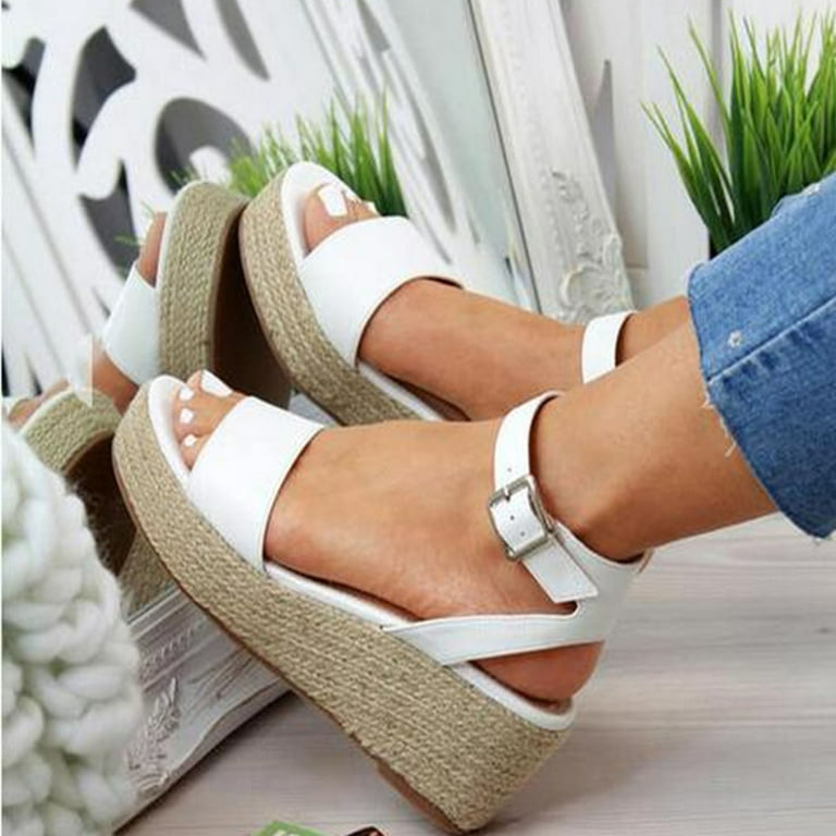 White Simple Slip on Strappy Wedge Sandals  Fashionista shoes, Womens sandals  wedges, Stylish shoes heels