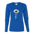 thumbnail image 2 of Wild Bobby, Faith Flower Script Inspirational/Christian Women Graphic Long Sleeve Tee, Royal, Small, 2 of 6