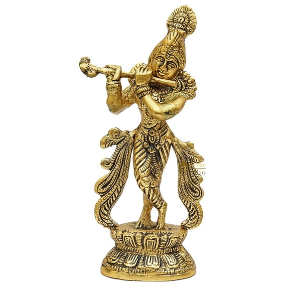 StatueStudio Krishna Murti Flute Playing Krishna Statue Vastu Religious Figurine For Mandir, Living Room, Office Table and Home Decor Tabletop Gift Item (4 X 2 X 8.5 Inch)