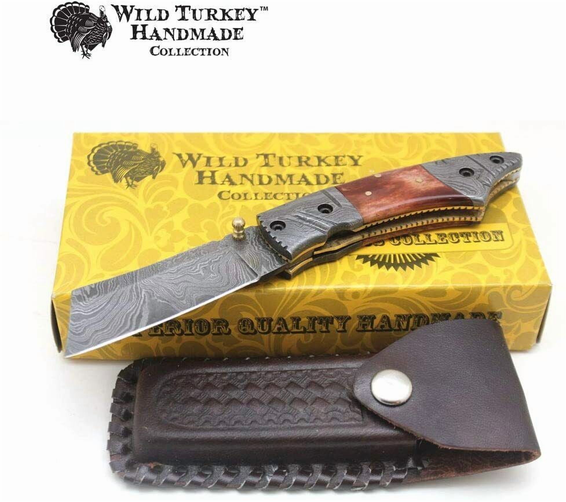 Wild Turkey Handmade Damascus Steel Collection Razor Style Folding Knife