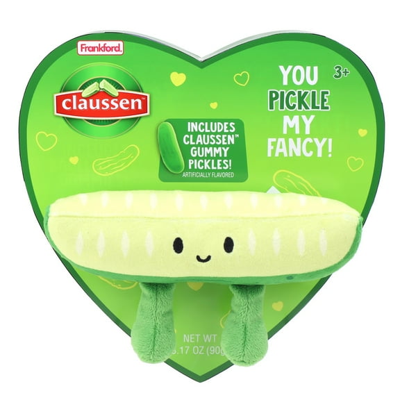 Frankford Claussen Fruit Flavor Gummy Candy Pickle Valentine's Heart Box with Plush Toy 3.17oz