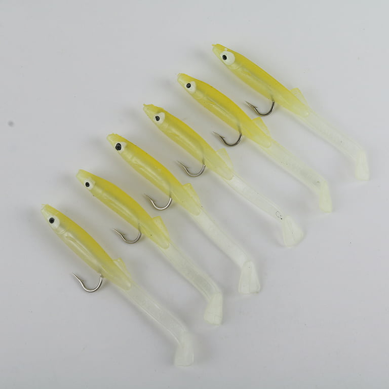 6 Pcs/Lot Soft Glow Eel Lures Silicone Artificial Eel Fishing Baits Sea Bass  Pike Grouper Head Tackle Yellow and white 