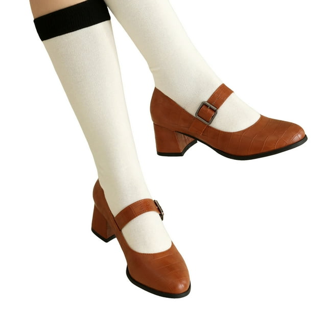 Womens Chunky Block High Heel Dress Shoes for Ladies Business Office Work Formal Leather Pointed Toe Dressy Pumps