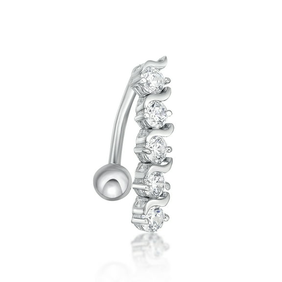 16 Gauge 10k White Gold Cubic Zirconia Top Mount Belly Ring with 12 MM Post Length