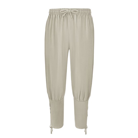 Yuanlook Cotton Linen Harem Pants for Women High Waisted Drawstring Loose Fit Casual Pants Size S-XXXL