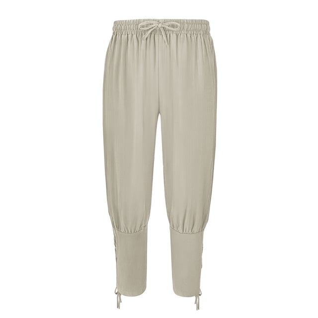 Meichang Womens Linen Pants Drawstring Elastic Waisted Cotton Linen Pants Solid Color Cinch Bottom Long Pants Comfy Lightweight Summer Pants