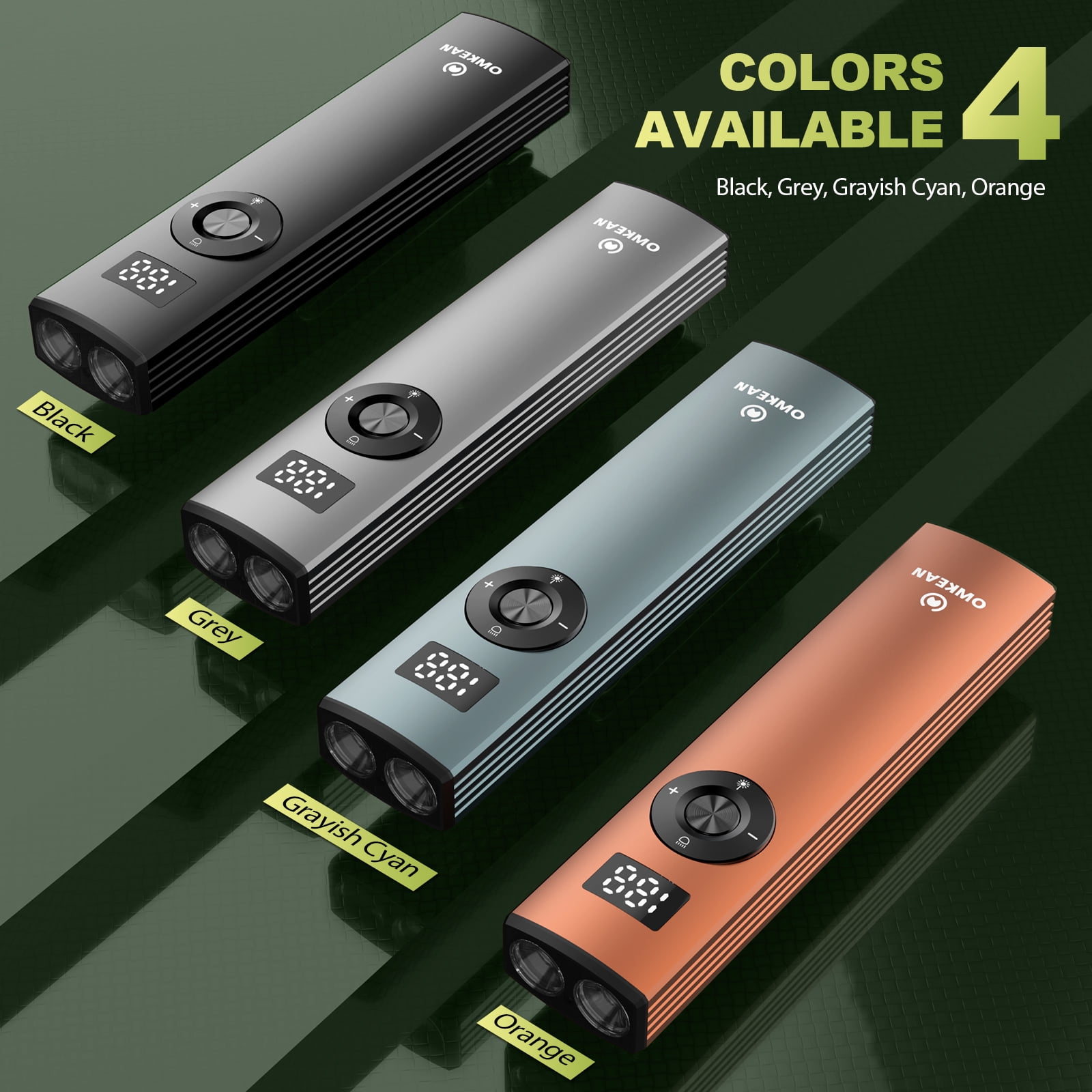 OWKEAN S16 1500 Lumens Rechargeable EDC Flashlight, Green Beam & White LED, 4 Modes, USB-C Pocket Torch, Portable for Camping, Emergency, Working, Gray