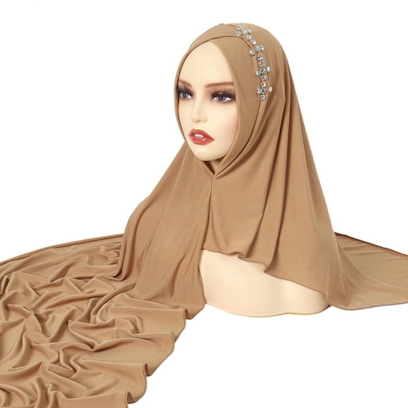 Women Crystal Rhinestone Long Hijab Scarf Turban Hat Head Hair Wrap Shawl Cap