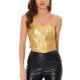 thumbnail image 1 of INSPIRAR CHIC Top de Mujer Metalizado Corto con Cuello Halter Brillante Tapa M Oro, 1 of 5