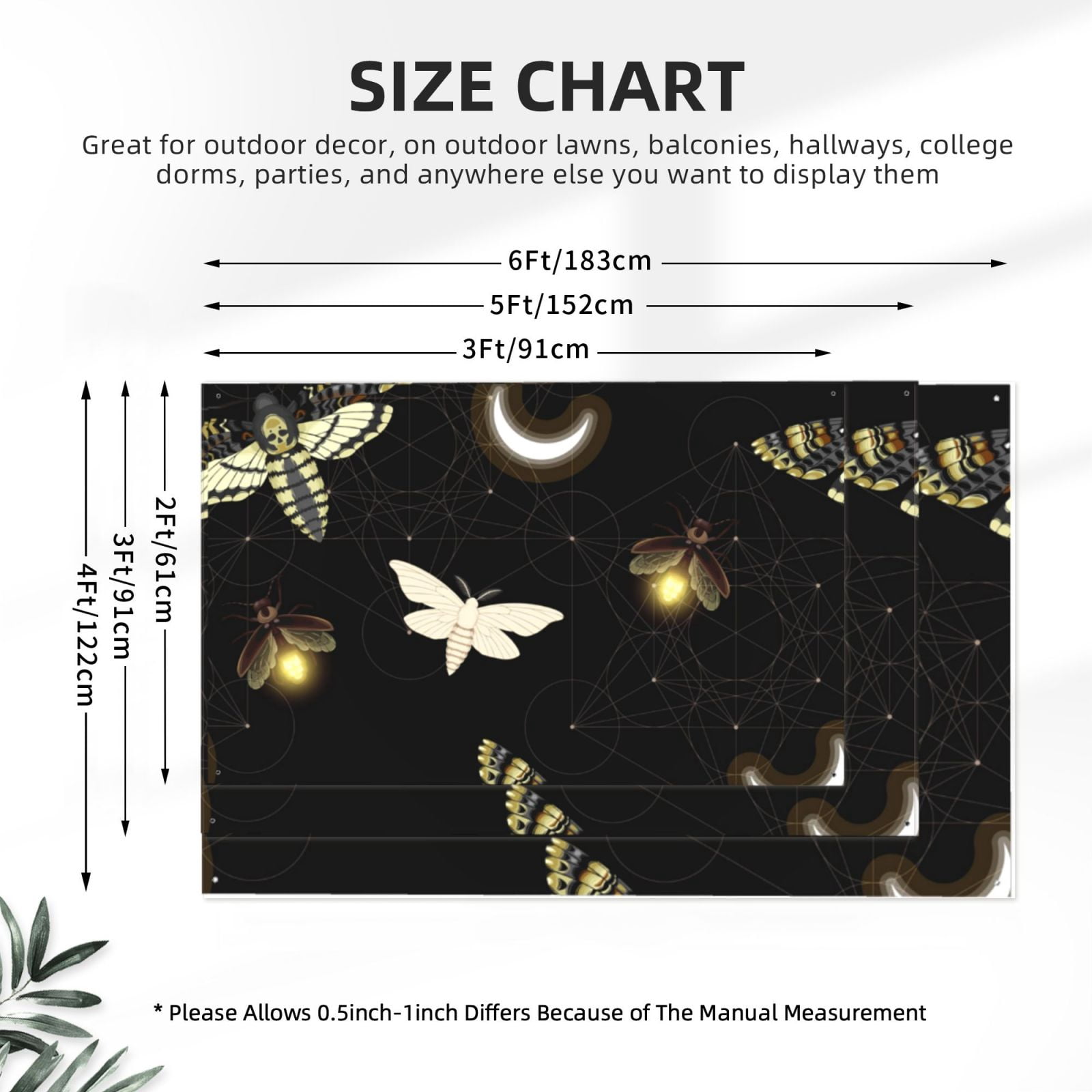 Death Head Hawk Moth Fireflies Four Hole Decorated Banner Flag for Garden Yard Home Decoration Indoor Outdoor 4x6 Ft