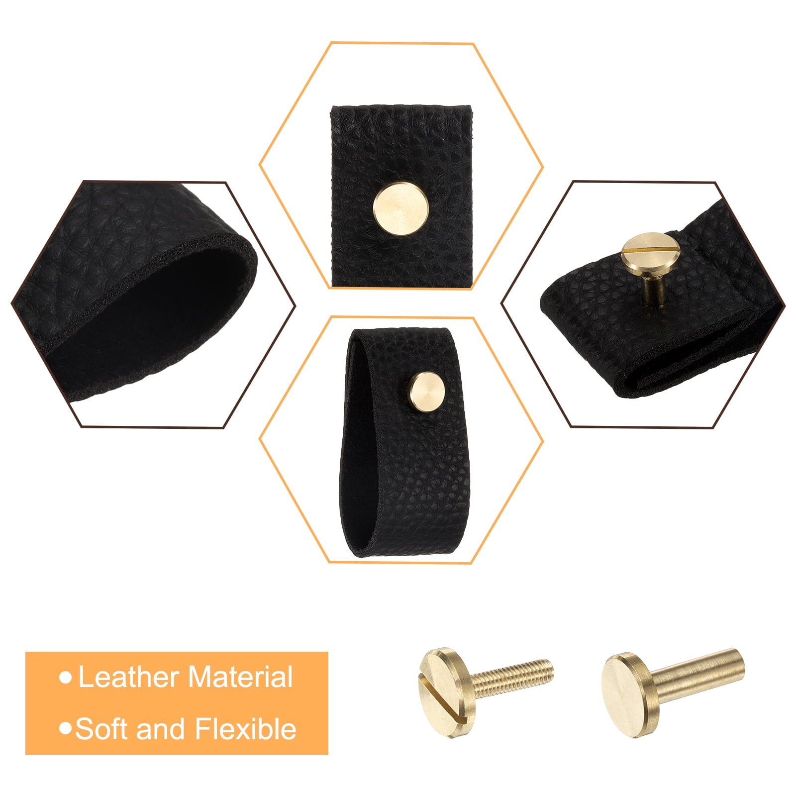 Unique Bargains Leather Drawer Pulls Replacement of Traditional Knobs for Dresser Black