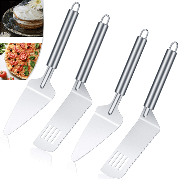 4 Pieces Pie Server Set Stainless Steel Pie Spatula Serrated Cake Cutter, Kitchen Essentials for Cutting and Serving Desserts Brownies Pizza and Cake