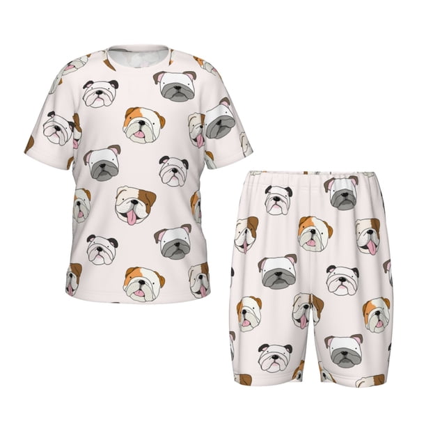 Balery Bulldog Face Conjunto de Pijama Infantil de Manga Corta con Estampado – Ropa de Dormir de Algodón Suave-3X-Large