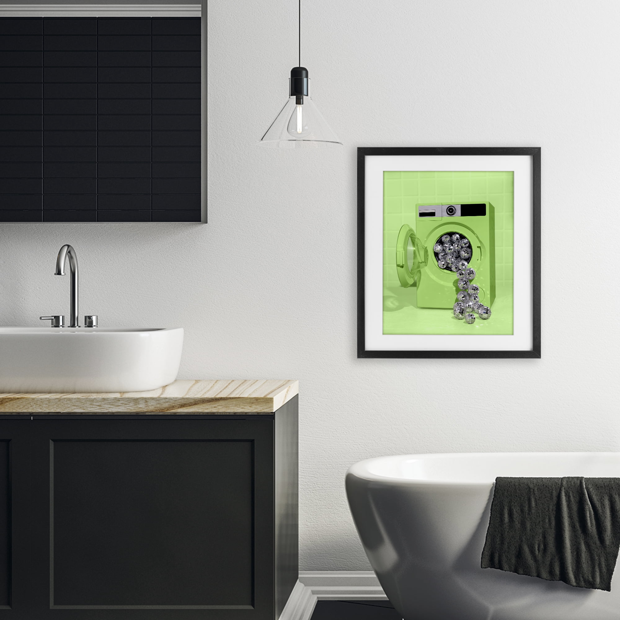 Stupell Industries Disco Laundry Machine over Lime Black Framed Print Under Glass, design by LISH Creative