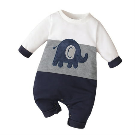 

Kid s Long Sleeve Jumpsuit Cartoon Elephant Onesie Pajama Snap-on Button Closure Suitable for 0-18m Age Child s Home Suit Winter Fall Bodysuit for Sleeping Daily 6-9m