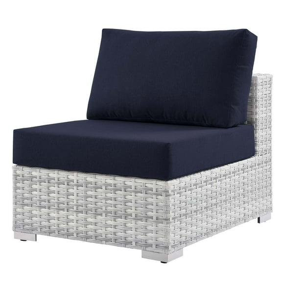 Lounge Chair, Rattan, Wicker, Light Grey Gray Blue Navy, Modern Contemporary Urban Design, Outdoor Patio Balcony Cafe Bistro Garden Furniture Hotel Hospitality