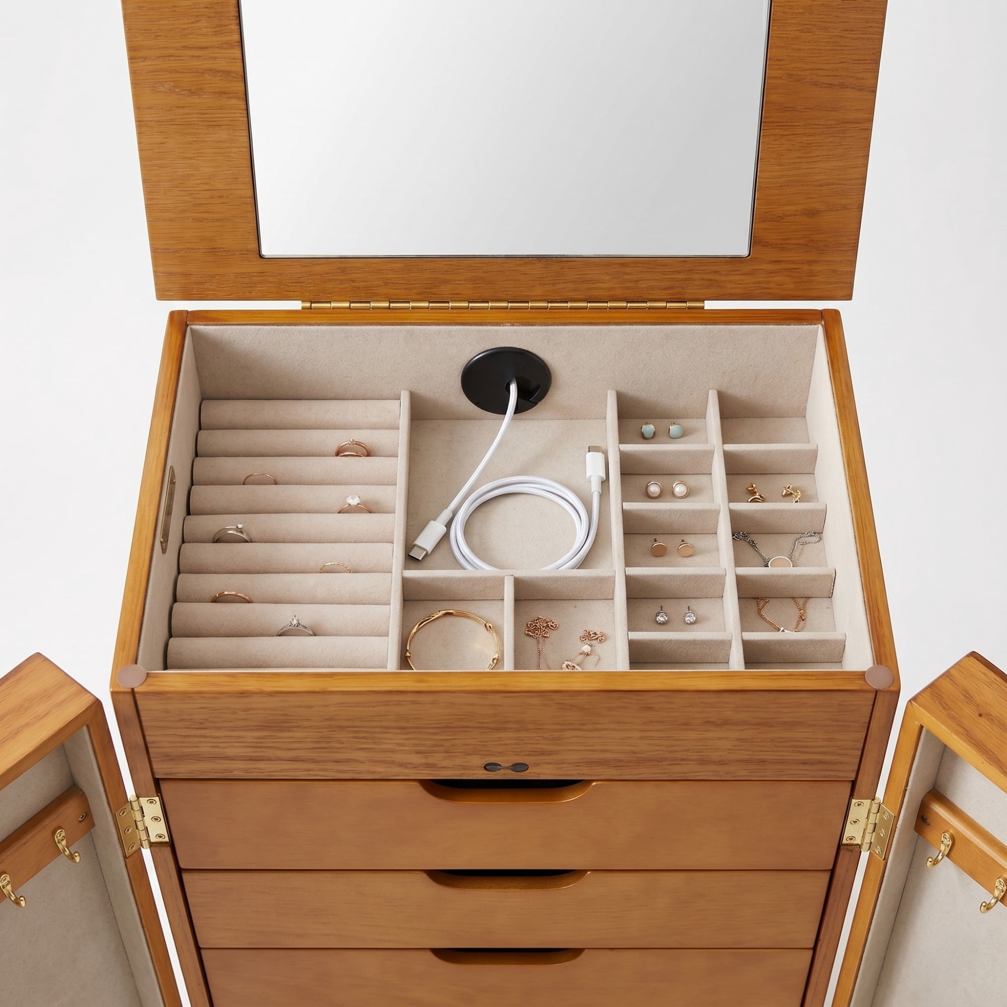 Hives & Honey Chelsea Standing Jewelry Armoire, Walnut - 7-Drawer Storage Cabinet with Mirror, Adult