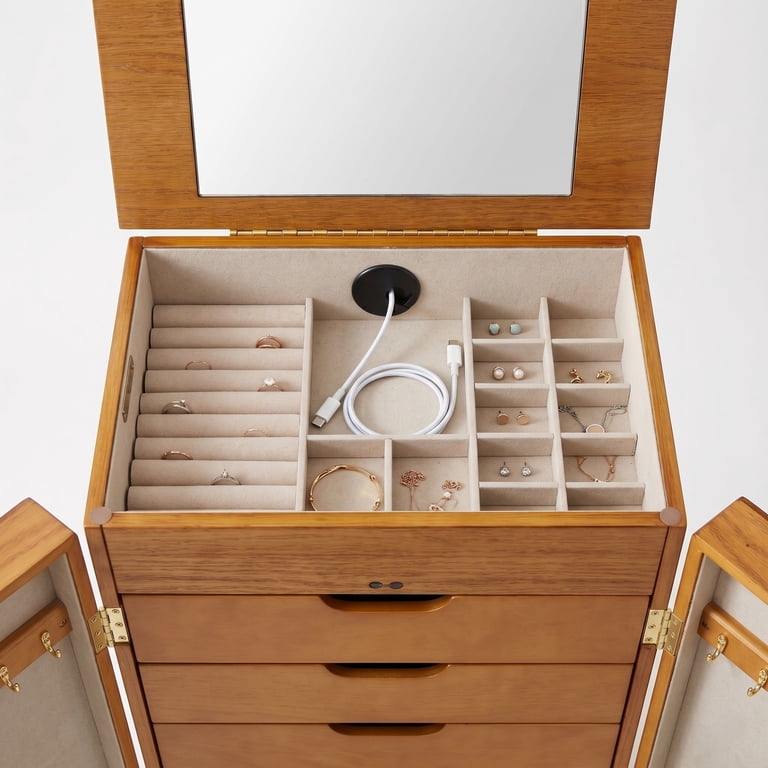 Hives and Honey Chelsea Jewelry Armoire, Walnut, 7-Drawer, Mirror