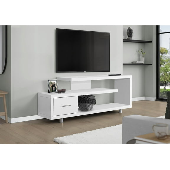 TV Stand Tv Stand, 60 Inch, Console, Media Entertainment Center, Storage Cabinet, Living Room, Bedroom, White Laminate, Contemporary, Modern,Entertainment Center