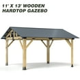 thumbnail image 2 of Gartooo 11Ft x 13Ft Outdoor Wooden Hardtop Gazebo with Galvanized Steel Roof,Heavy Duty Cedar Wood Frame Gazebos for Garden, Backyard, 2 of 8