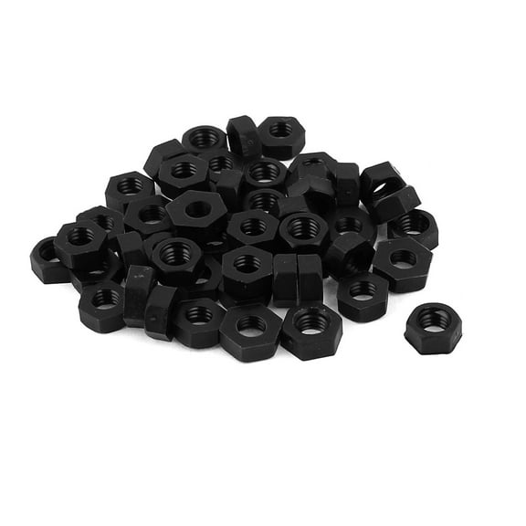 Metric M5 Thread Nylon Insert Lock Screw Fastener Hexagon Hex Nuts Black 50Pcs