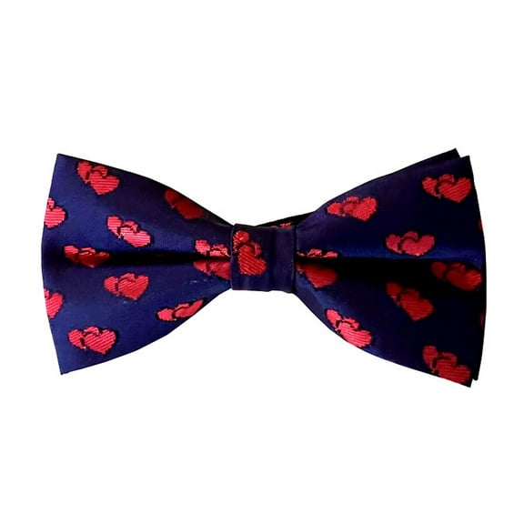 Valentine's Day Men's Link Hearts Pattern Giftable Drawstring Adjustable Bowtie In Navy with Red Color